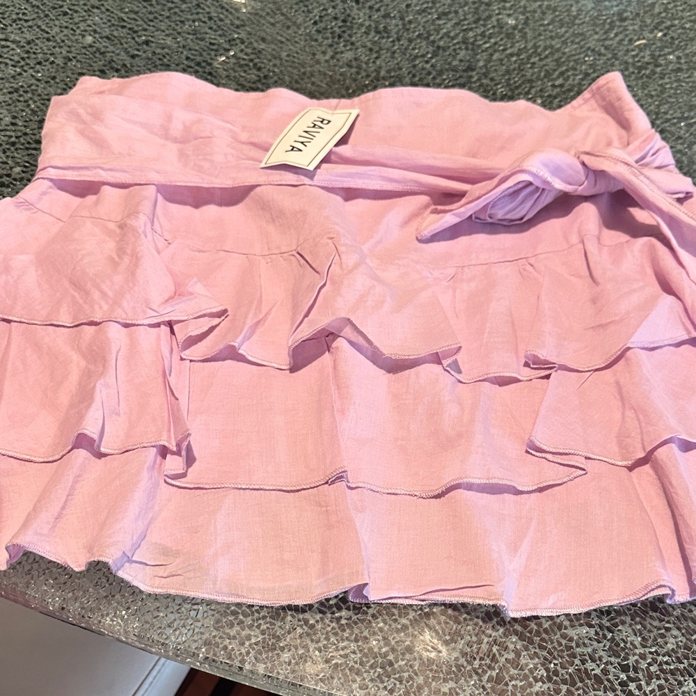 Riviera Lilac Tiered Ruffle Mini Skirt with Waist Tie